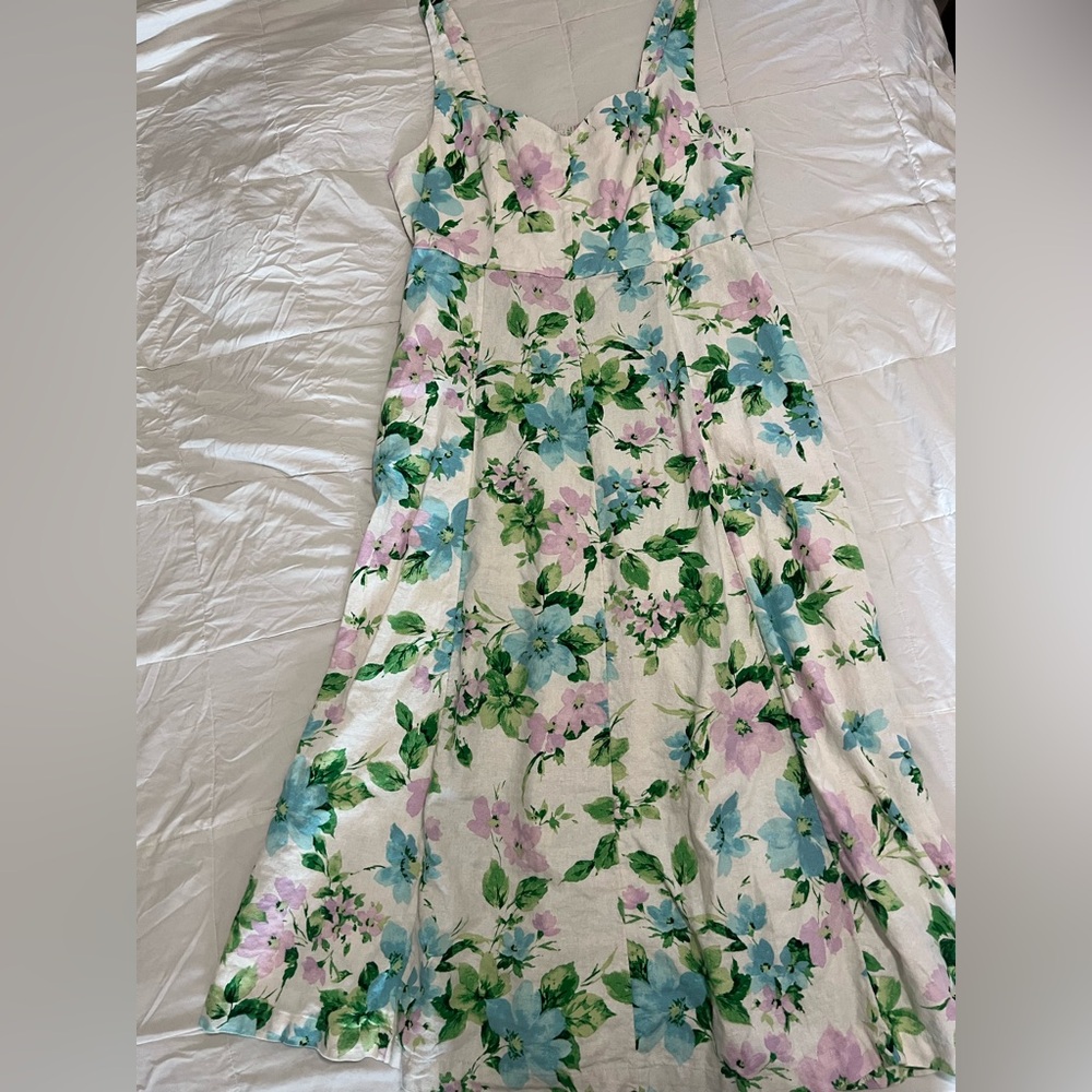 Old Navy Floral Midi Dress - White, Green, Blue, Pink